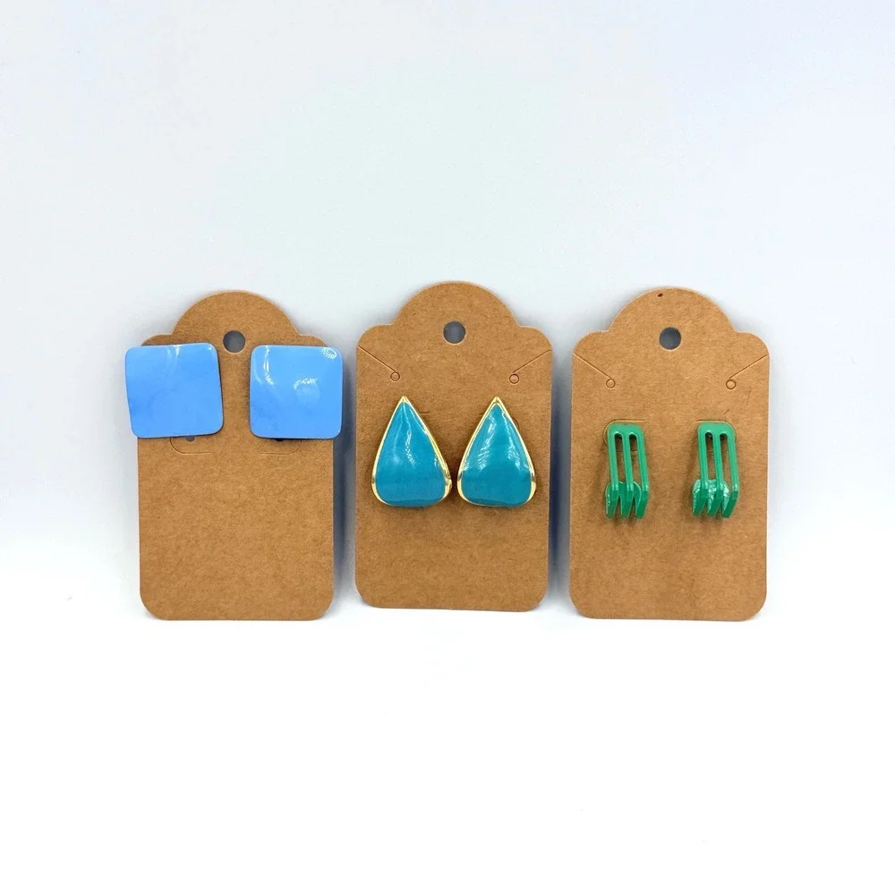 Vintage 80s Geometric Jewelry Lot 3 Pair Enamel Earring Set Studs Metal Retro